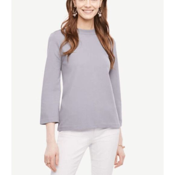 Ann Taylor Steel Blue Gray Waffle Blouse Cut out V Back Size Small, MSRP $60 - Picture 1 of 8